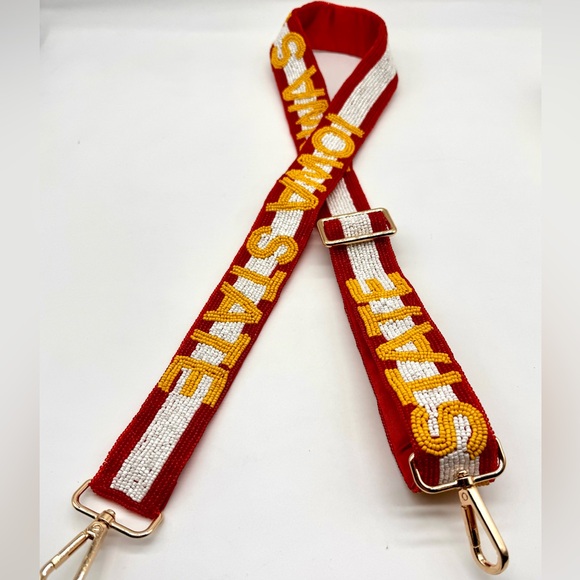 Iowa State Handmade Beaded strap Red and white striped with yellow wording - Picture 2 of 4